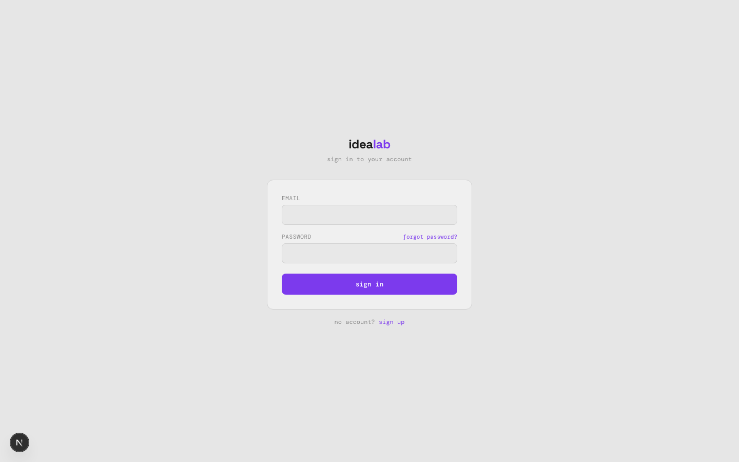 idealab sign-in screen